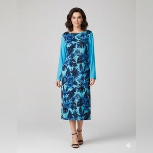 Elegant Blue Floral Women's Dress
